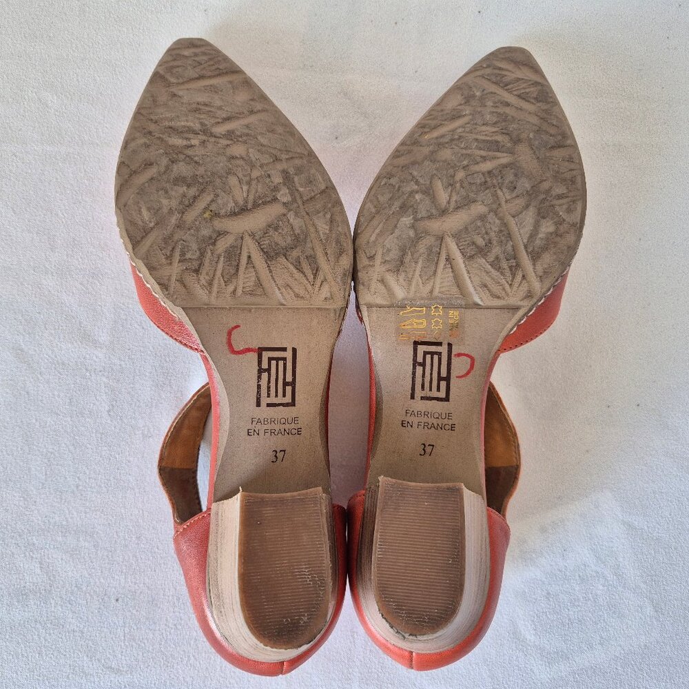 Sundance Coralise Made in France Orange Leather Mary Jane Shoes Hook Loop - Picture 9 of 11